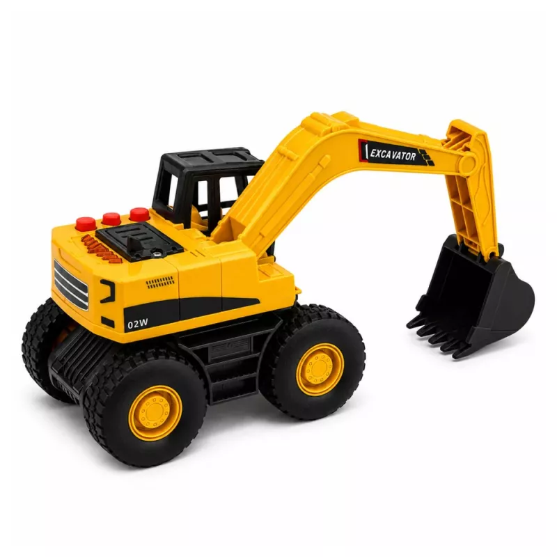 LEAN TOYS Excavadora de construcción con cuchara móvil, luz y sonido - Amarillo, escala 1:32