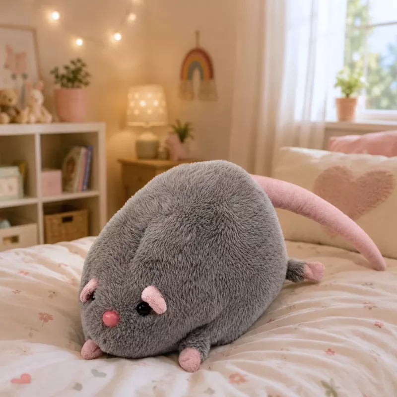 LEAN TOYS Peluche Rata con cola larga, gris, 40 cm