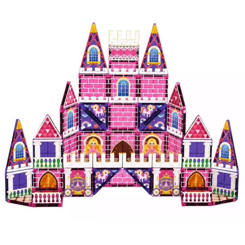 LEAN TOYS Bloques magnéticos castillo de princesa rosa 58 piezas