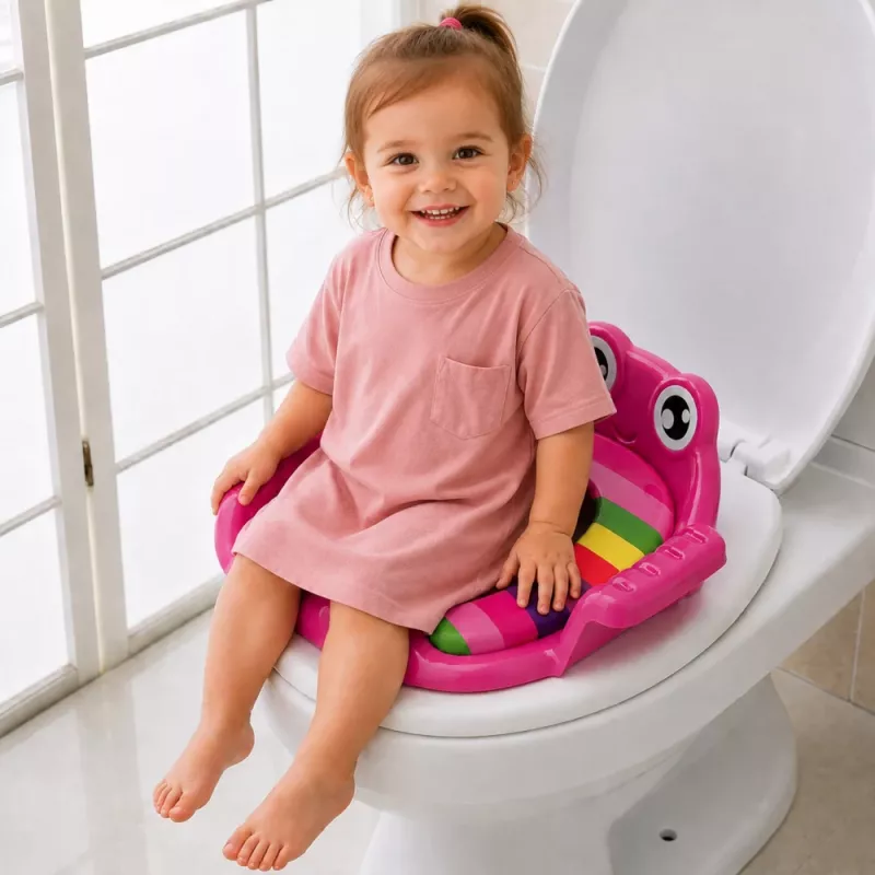 LEAN TOYS Reductor de inodoro infantil suave con asas, Rosa, para niños de 18 meses a 4 años