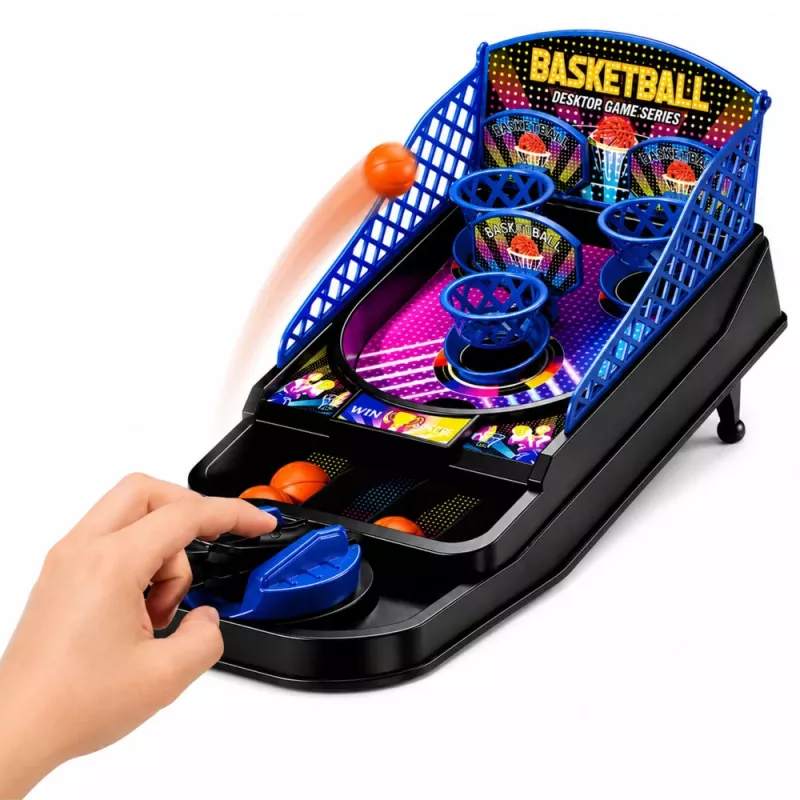 LEAN TOYS Mini juego de baloncesto de mesa arcade con 3 canastas y lanzador