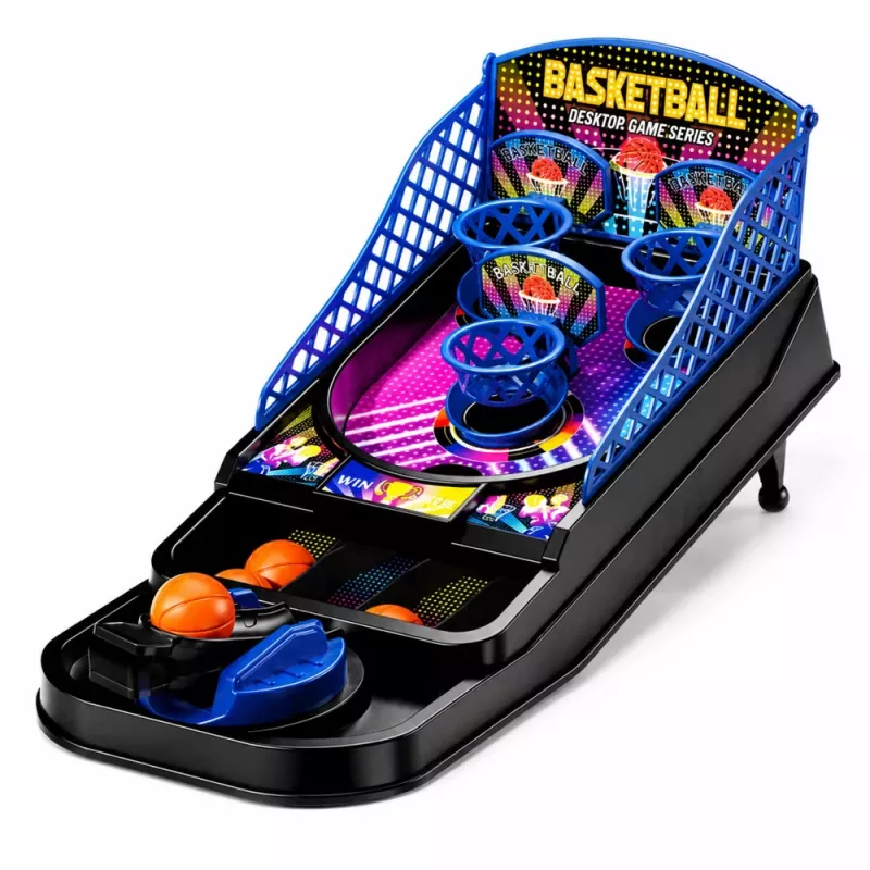LEAN TOYS Mini juego de baloncesto de mesa arcade con 3 canastas y lanzador
