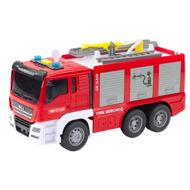 LEAN TOYS Camión de bomberos con rociador de agua, luces y sonidos – vehículo de emergencia de fricción