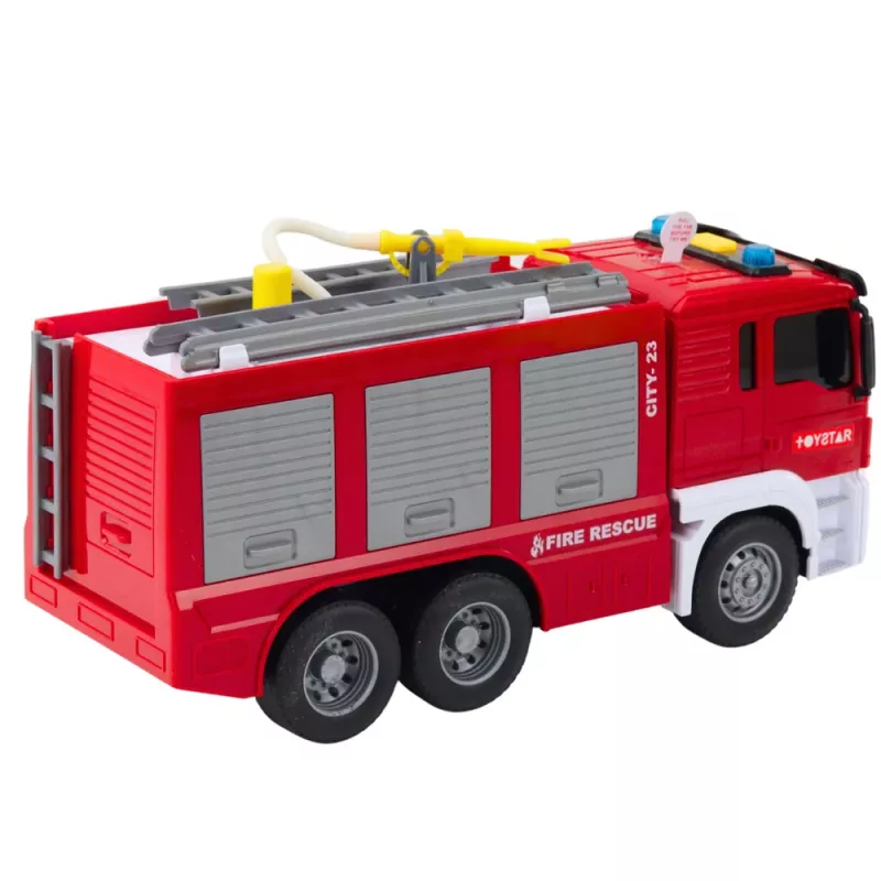 LEAN TOYS Camión de bomberos con rociador de agua, luces y sonidos – vehículo de emergencia de fricción