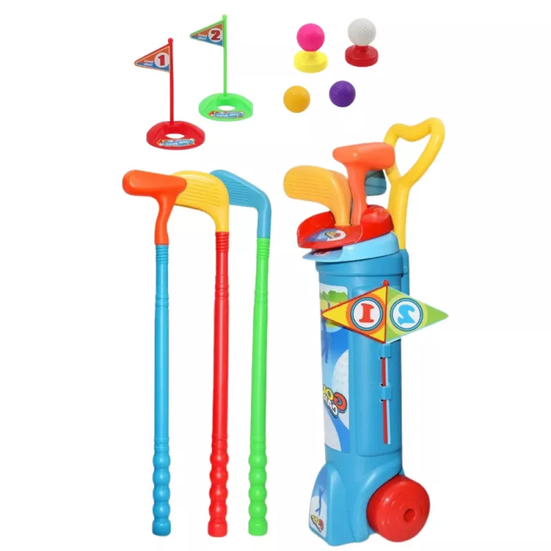 LEAN TOYS Set de golf con carrito, palos, juego de campo, 20 piezas