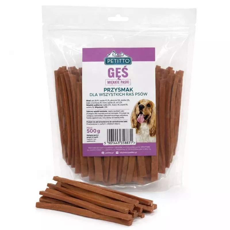 PETITTO Tiras blandas de ganso Snacks para perros 500g