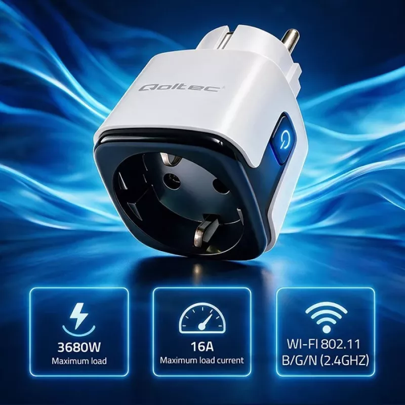 QOLTEC enchufe inteligente WiFi 16A con monitorización de energía y temporizador