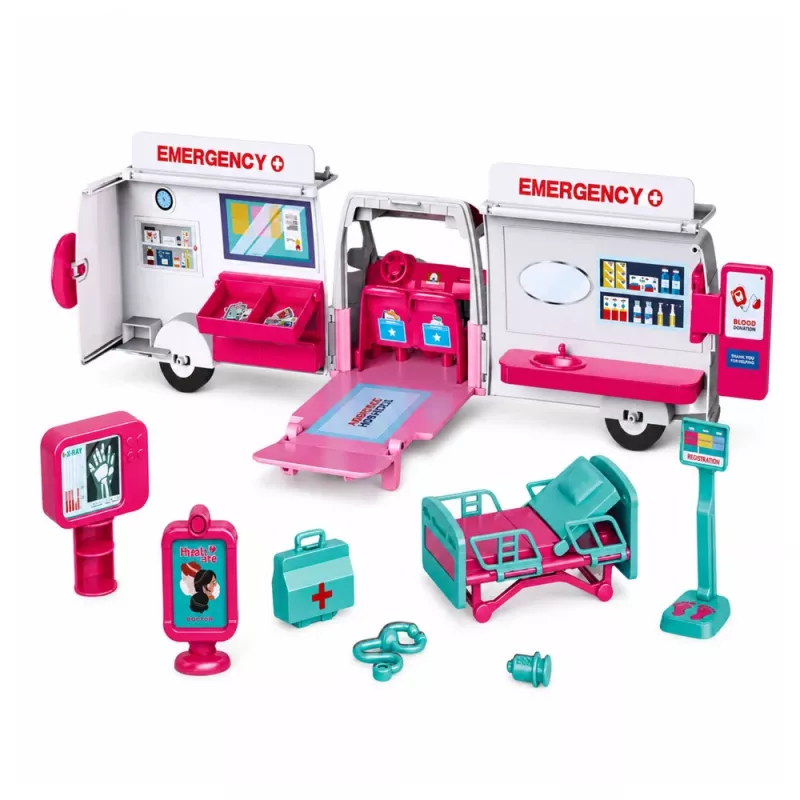 LEAN TOYS Ambulancia plegable para hospital de muñecas, mini accesorios 11 piezas