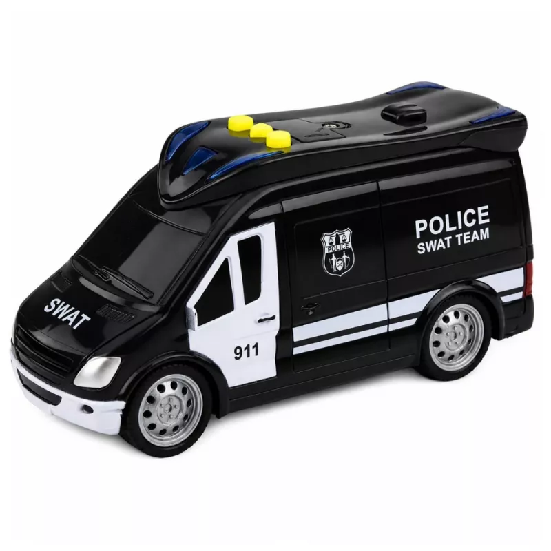 LEAN TOYS Furgoneta de policía unidad especial SWAT con luz y sonido, escala 1:32, pull-back, metal die-cast