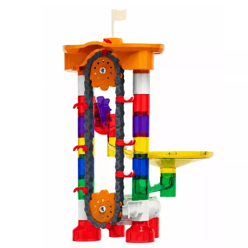 LEAN TOYS Bloques de construcción pista espacial para bolas túnel multicolor 3D 85 piezas