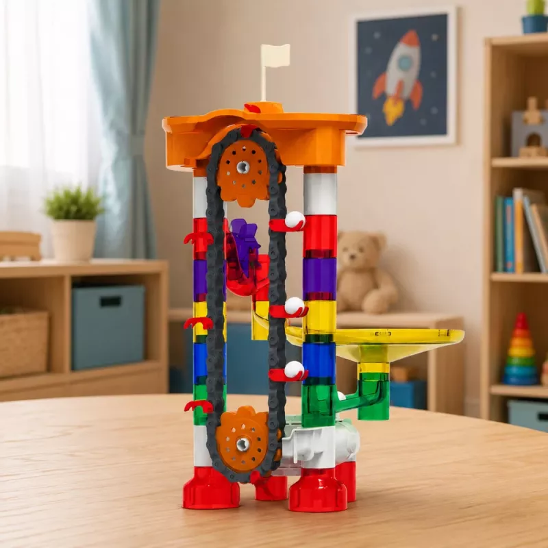 LEAN TOYS Bloques de construcción pista espacial para bolas túnel multicolor 3D 85 piezas