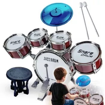 Suprimo K-Drums 1 Batería infantil con 5 tambores, platillos, taburete y baquetas, roja