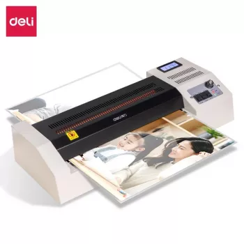 DELI Plastificadora de oficina E3895-EU A3 | Laminación por rodillos calientes a 250 mm/min, máx. 125 micras, anti-atasco, laminación en frío, negro/plata