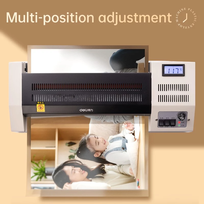 DELI Plastificadora de oficina E3895-EU A3 | Laminación por rodillos calientes a 250 mm/min, máx. 125 micras, anti-atasco, laminación en frío, negro/plata