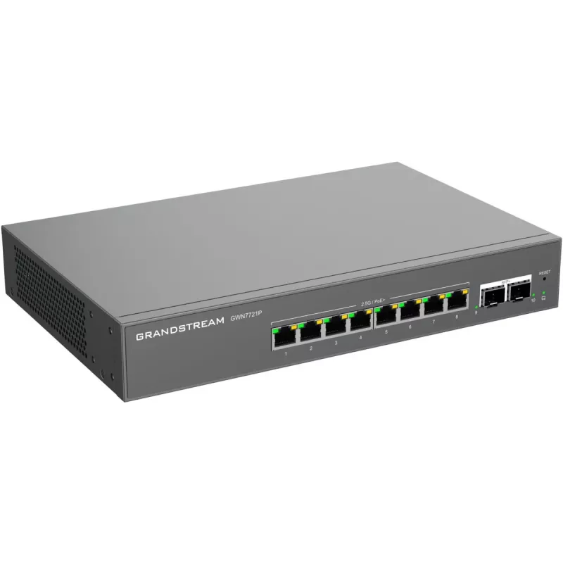 Grandstream GWN7721P switch PoE+ Gigabit 2,5 Layer 2 Lite Managed, 5 puertos (4x 2,5G PoE+, 1x 2,5G), presupuesto 60W, sin ventilador, gestionado por cloud/web