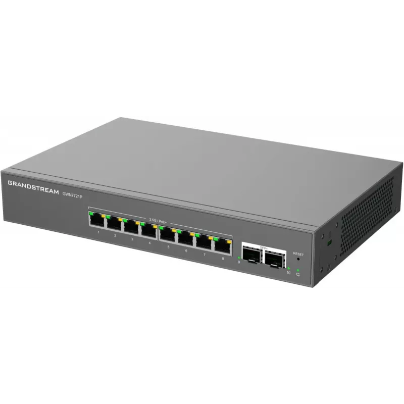 Grandstream GWN7721P switch PoE+ Gigabit 2,5 Layer 2 Lite Managed, 5 puertos (4x 2,5G PoE+, 1x 2,5G), presupuesto 60W, sin ventilador, gestionado por cloud/web