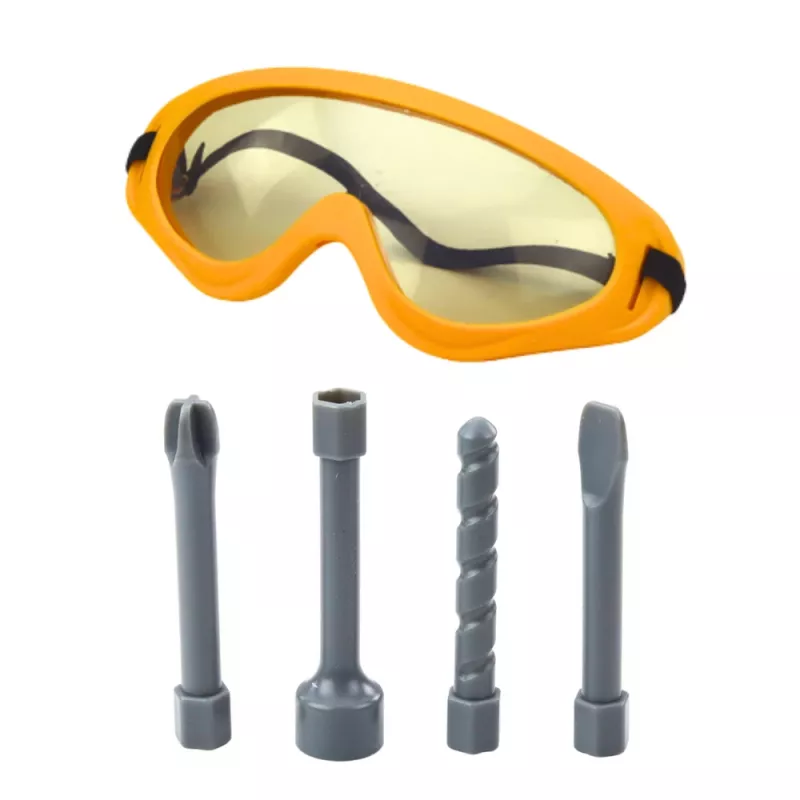 LEAN TOYS Taladro percutor infantil con 4 brocas intercambiables y gafas de protección, juguete herramienta a pilas con sonido realista y luz LED, Amarillo