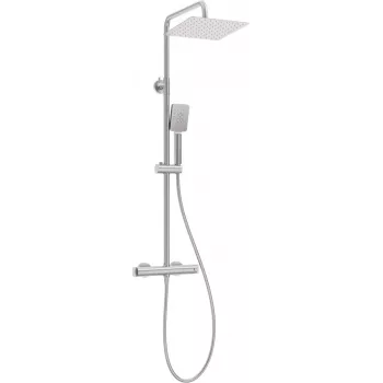DEANTE NAC_F4HT sistema de ducha de lluvia con mezclador termostático, cromo, cabezal redondo de 250 mm, teleducha de 3 funciones, manguera de 1500 mm, barra de ducha ajustable