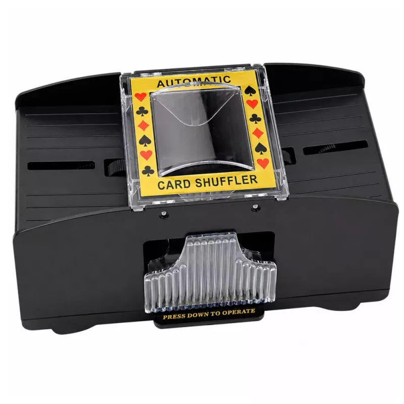 LEAN TOYS Mezclador de cartas electrónico automático para 2 barajas - a pilas, plástico ABS, negro