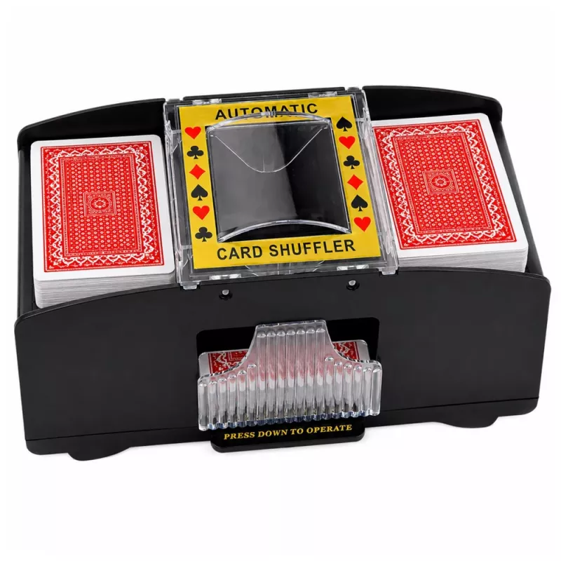 LEAN TOYS Mezclador de cartas electrónico automático para 2 barajas - a pilas, plástico ABS, negro