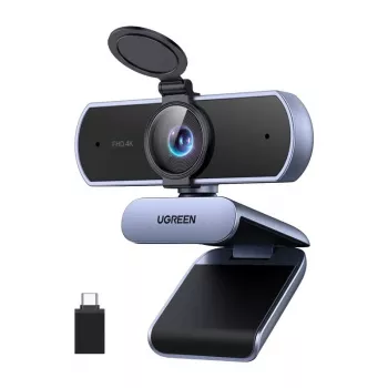 UGREEN FineCam Lite Webcam 4K UHD con matriz de 4 micrófonos, obturador de privacidad, campo de visión ajustable, auto-framing, HDR, USB-C, gris