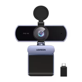 UGREEN FineCam Lite Webcam 4K UHD con matriz de 4 micrófonos, obturador de privacidad, campo de visión ajustable, auto-framing, HDR, USB-C, gris