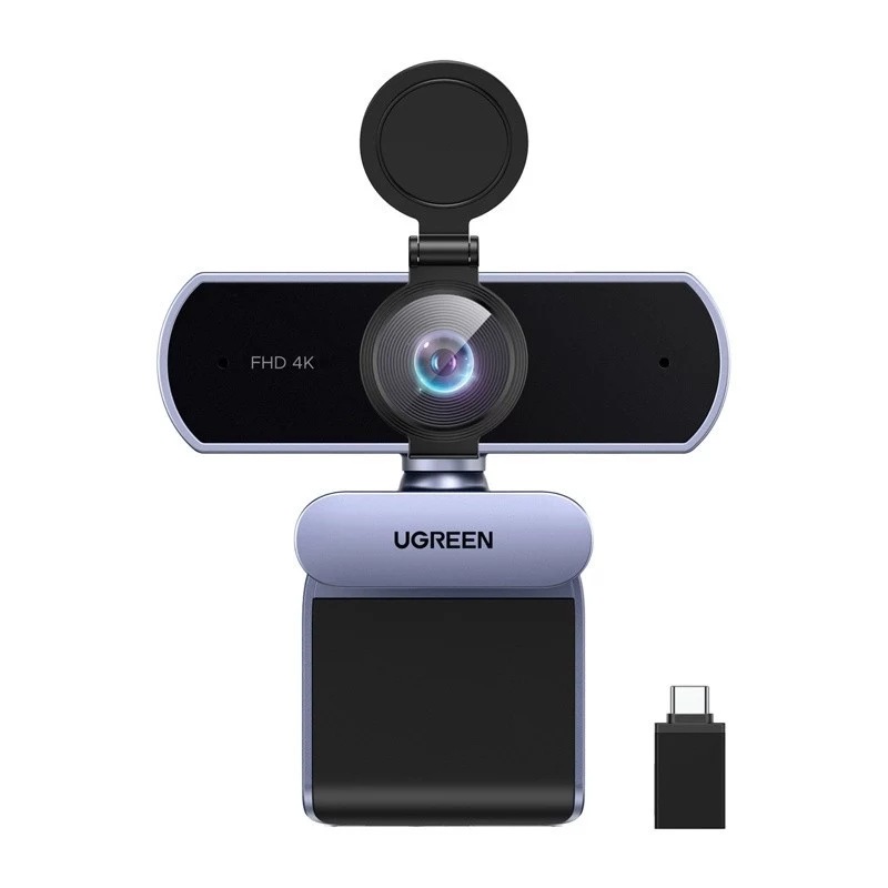 UGREEN FineCam Lite Webcam 4K UHD con matriz de 4 micrófonos, obturador de privacidad, campo de visión ajustable, auto-framing, HDR, USB-C, gris
