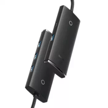 Baseus Lite Series hub USB 3.0 de 4 puertos - 5Gbps, alimentado por bus, Negro (WKQX030101)