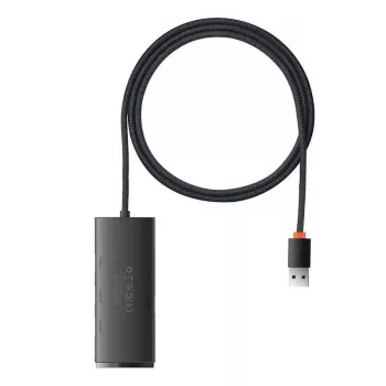 Baseus Lite Series hub USB 3.0 de 4 puertos - 5Gbps, alimentado por bus, Negro (WKQX030101)