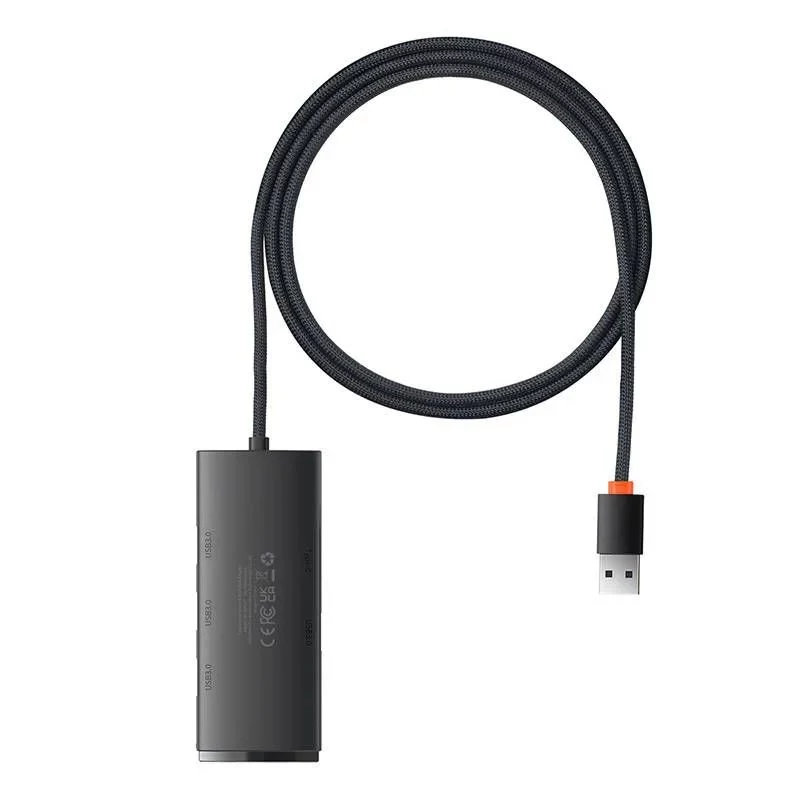 Baseus Lite Series hub USB 3.0 de 4 puertos - 5Gbps, alimentado por bus, Negro (WKQX030101)