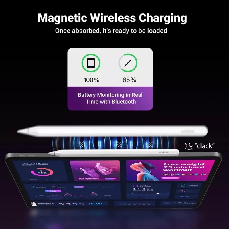 UGREEN LP653 Lápiz óptico para Apple iPad con carga inalámbrica, Blanco