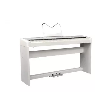 Piano digital Ringway RP35 WH con soporte y unidad de 3 pedales, 88 teclas Graded Hammer Action, Blanco