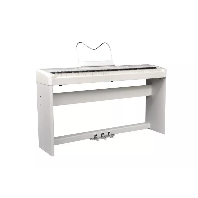 Piano digital Ringway RP35 WH con soporte y unidad de 3 pedales, 88 teclas Graded Hammer Action, Blanco