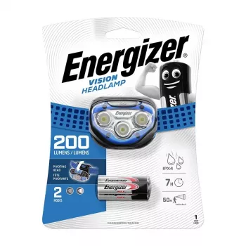 Energizer 326243 linterna frontal LED, 200 lúmenes, IPX4 resistente a salpicaduras, incluye 3 pilas AAA, negra