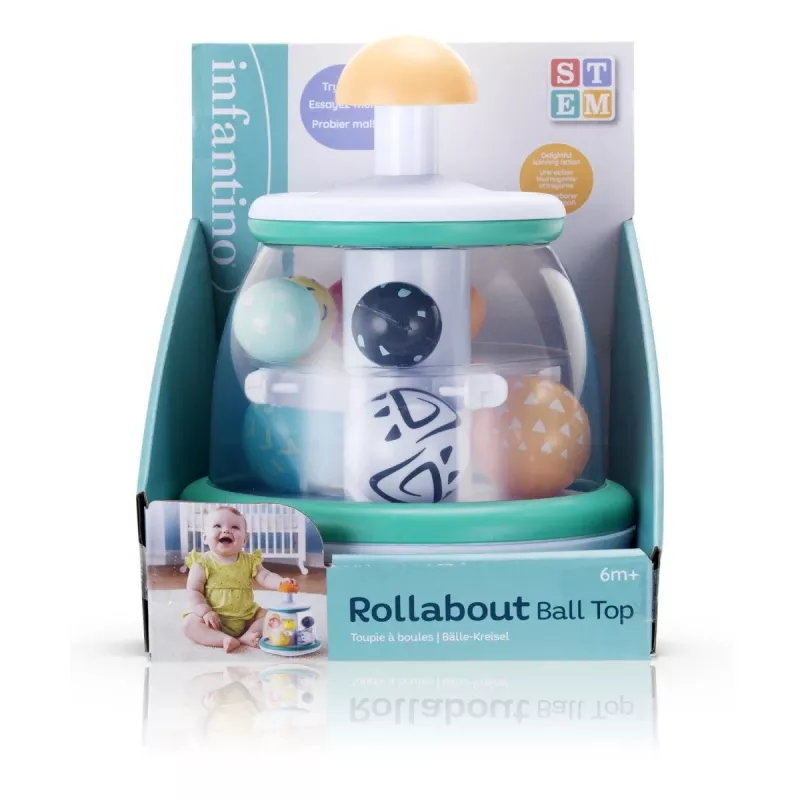 B-KIDS Rollabout Ball Top Infantino – peonza de juguete en color menta con bolas sonoras para bebés a partir de 6 meses
