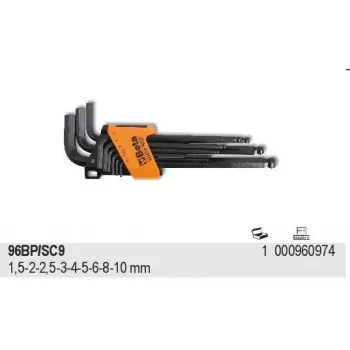 BETA 96BP/SC9 set de 9 llaves Allen métricas con punta esférica, 1,5-10 mm, acero cromo-vanadio