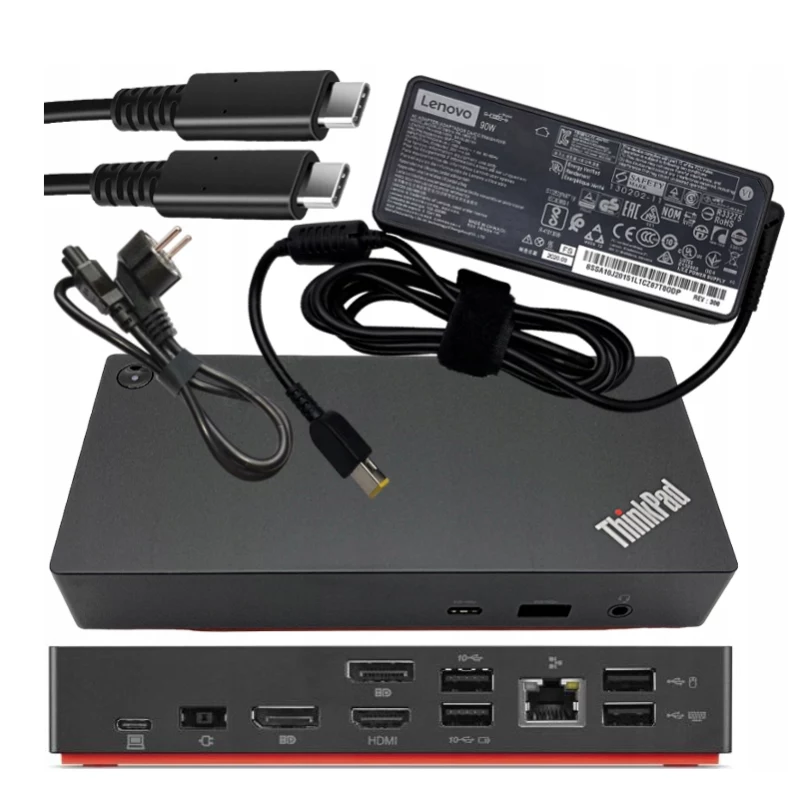 Lenovo Renewed ThinkPad Universal USB-C Dock 40AY 90W Reacondicionado con fuente de alimentación