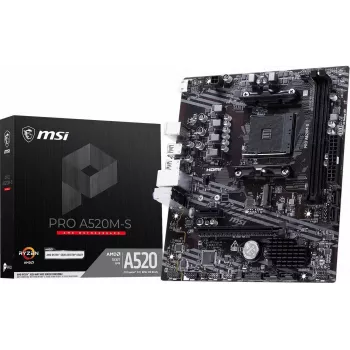 MSI A520M-S AMD A520 AM4 Placa base Micro-ATX - DDR4, HDMI, DVI, VGA, Gigabit-LAN