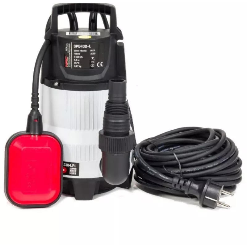 NAC bomba sumergible para aguas sucias 400W SPE40D-L con interruptor de flotador, 7500 L/h, 5 m de altura de elevación