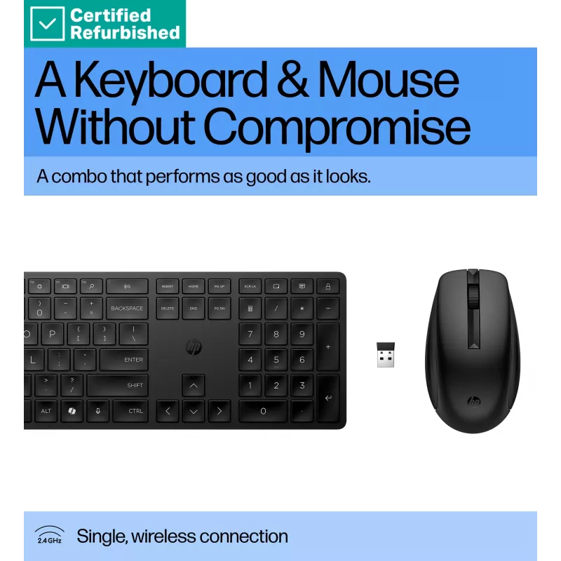 RENEW GOLD HP 655 Conjunto inalámbrico de teclado y ratón, resistente a salpicaduras - Negro - Inglés de EE. UU.