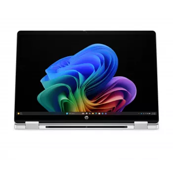 HP OmniBook 5 Flip NG AI 14-km0001nnx - Ultra 7 355, 32GB LPDDR5X 7467 on-board, 512GB, táctil/14,0 2K (1920x1200) OLED, Glacier Silver DF+ AI-Logo - 5MP IR TNR, sin adaptador de CA de 65W, Win 11 Home, 1 año