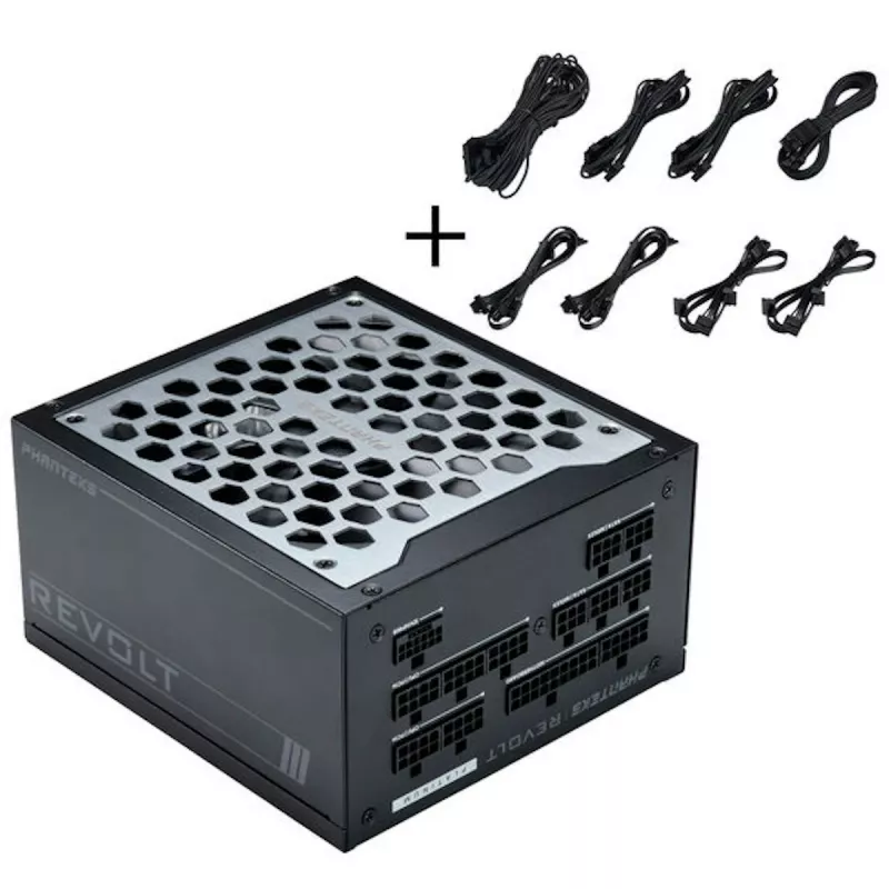 Phanteks Revolt 1200W Platinum Bundle, fuente de alimentación con kit de cables - negro