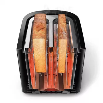 Philips Viva Collection Tostador HD2637/90 Tostador extrawide de 2 ranuras con calientabollos Negro/Envase dañado