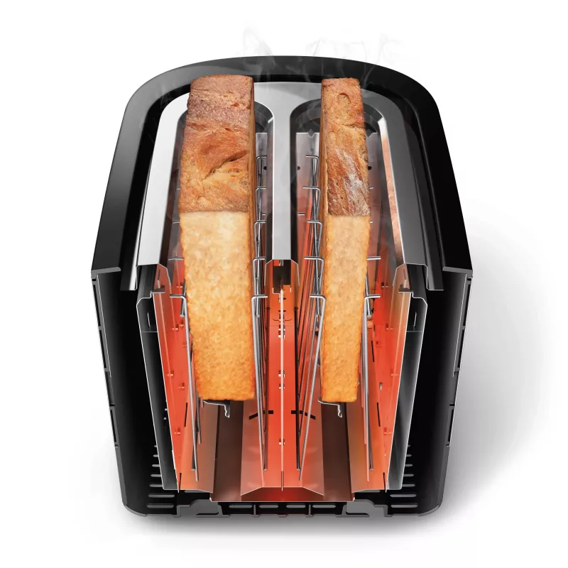 Philips Viva Collection Tostador HD2637/90 Tostador extrawide de 2 ranuras con calientabollos Negro/Envase dañado