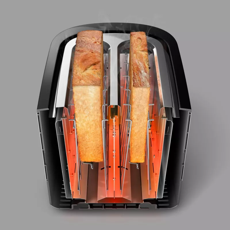 Philips Viva Collection Tostador HD2637/90 Tostador extrawide de 2 ranuras con calientabollos Negro/Envase dañado