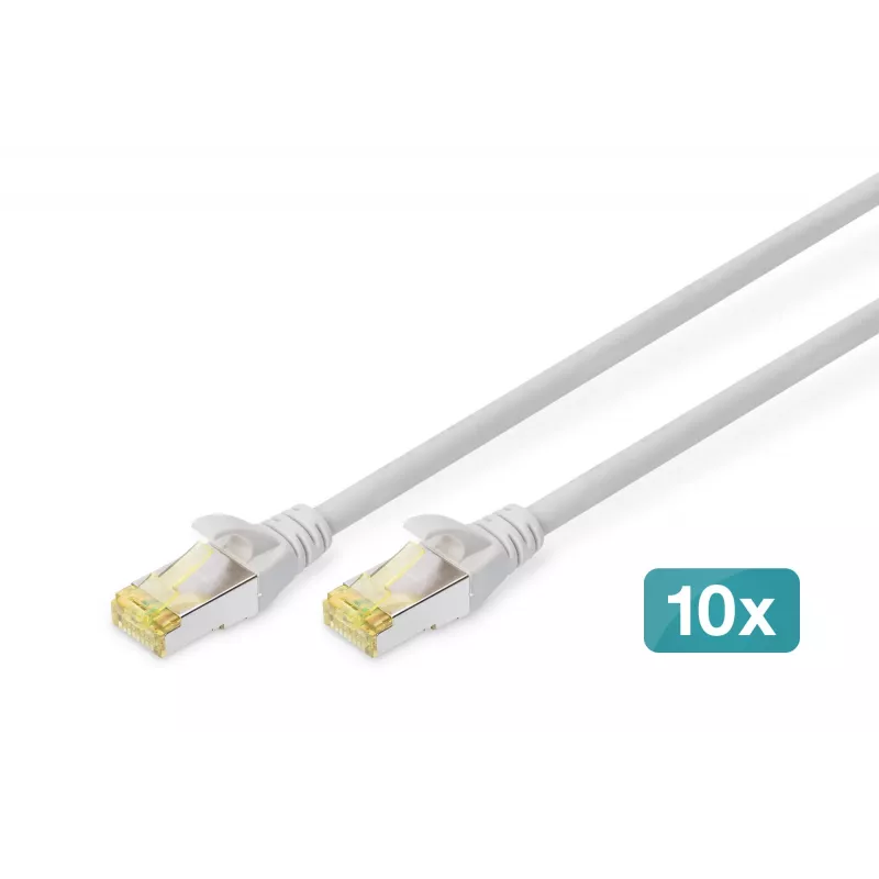 DIGITUS cable de conexión CAT6A S/FTP, 0,5 m, gris, pack de 10