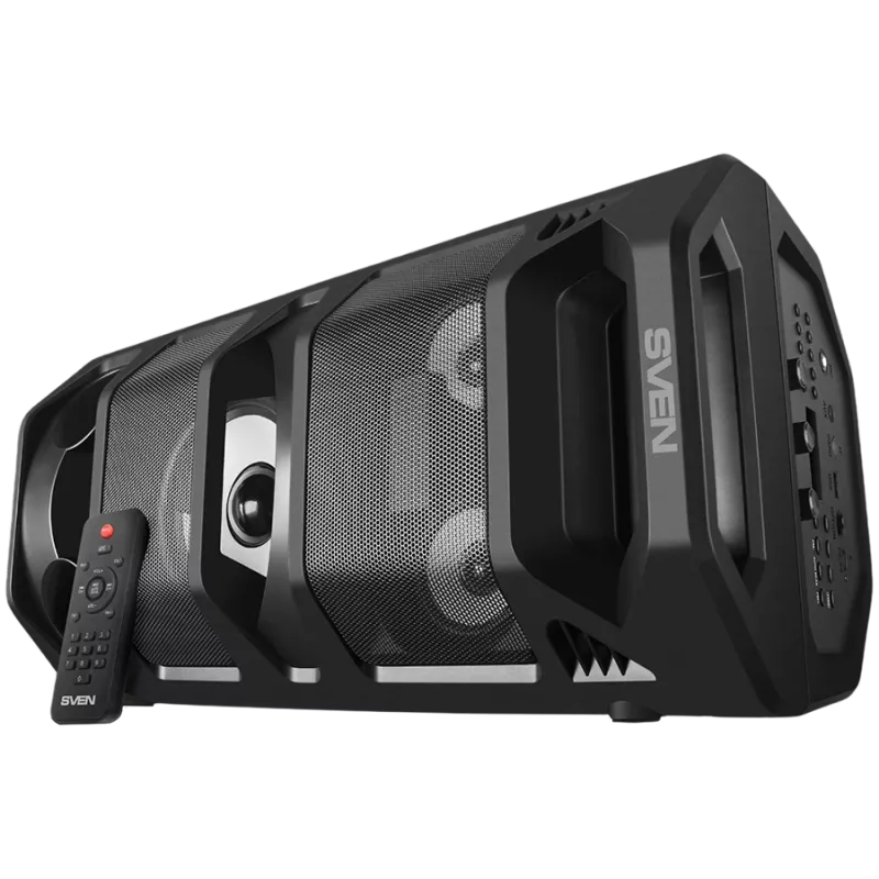 Altavoz portátil 2.0 SVEN PS-670, negro, potencia 2x32,5 W (RMS), TWS, Bluetooth, FM, USB, microSD, pantalla LED, mando a distancia, batería de litio