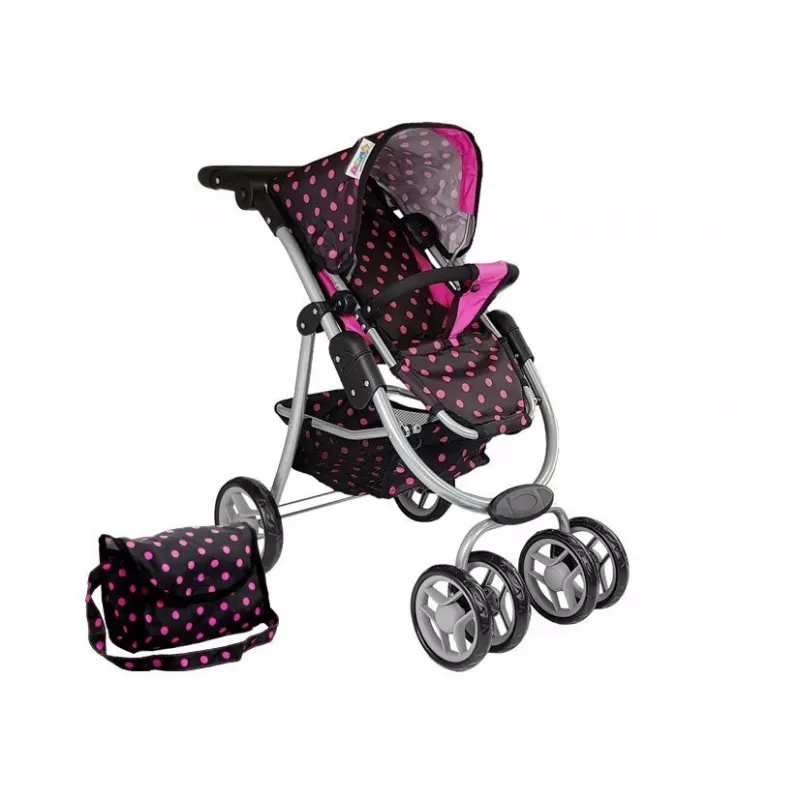 Cochecito 2 en 1 con capazo negro-rosa 7706 Lean Toys