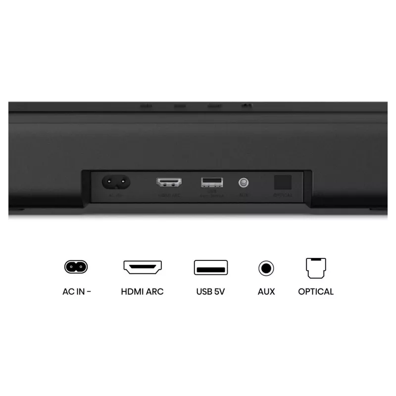 Hisense HS1000 barra de sonido 2.0 canales 60W Bluetooth HDMI ARC USB AUX óptico negro