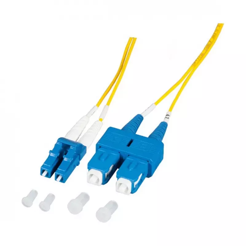 EFB Elektronik O0360.1-1.2 Cable de parcheo de fibra óptica 1 m LC dúplex a SC dúplex OS2 monomodo amarillo